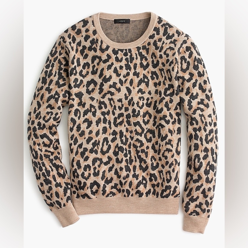 J Crew women’s Merino wool crewneck sweatshirt in leopard